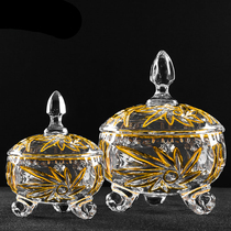 European-style gold drawing creative crystal glass sugar jar with lid Sugar jar Snack storage box Living room home wedding dried fruit box