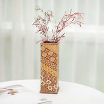  Japanese send wood fine work solid wood parquet creative wooden vase living room wall wall decoration Japanese flower arrangement bottle