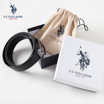 U S POLO ASSN mens head layer cow leather business Korean version 100 lap fashion genuine leather belt leather belt male