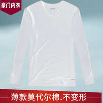 Gauge warm coat mens underwear Moor cotton slim white autumn clothing v collar single piece womens round neck base shirt