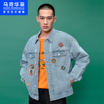 Mark Waffee Denim Jacket Mens Spring Tide Card Trend Personality Embroidery Printed Spring Autumn Blouse Jeans Tide