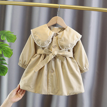 Female baby trench coat long 2021 foreign style Korean girl College English style little girl autumn coat