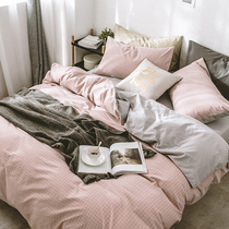 Nordic washed cotton all-cotton pure cotton four pieces of kit minimalist bed cover Three sets of student Dormitory Bed Bedding
