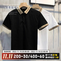 LUUD Men's handsome self-collar turned over PoloT-shirt trend British style short-sleeved shirt daily leisure compassion