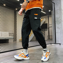 Mens spring Korean version of the trend of all-in-one drawstring trousers handsome students loose sports casual nine division pants