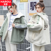 Glint Thickened Jacket Teenage Girl Autumn Winter Clothing 2022 New Junior High School High School Raw Leisure Sports Tooling Goat Hair
