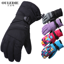 Warm skiing gloves female mens winter windproof and waterproof cotton thread plus suede thickened riding bike motorcycle anti-chill