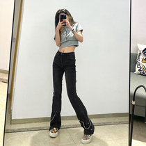 WEEKEEP Street Microlakpants Leg Chain Side Open Fork Jeans Women Design Sensation Slim 100 Hitch Pants Tide