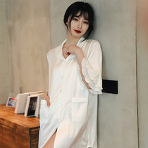 Special Wan dreams of white boyfriend wind shirt female sensory pajamas summer silk can wear a night skirt summer 2021 new