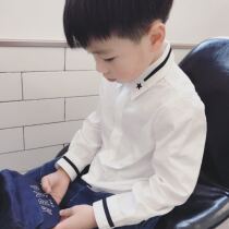 ENOCHBABY Spring and Autumn Childrens Stereo Star embroidered white shirt for boys and girls with long sleeves beaten shirt
