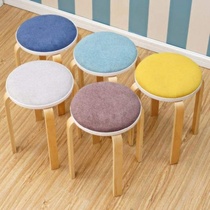 Solid wood stool chair dining table stool single household round chair thickened fabric living room Pier does not hurt floor nail stool