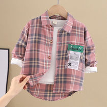 Boys long-sleeved shirt spring and autumn 2021 new childrens clothing baby lapel top childrens handsome plaid shirt spring