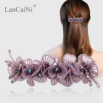 Handmade beaded embroidery fabric flower hair card back of the head half tie hair Korean version temperament ponytail hair clip headdress top clip