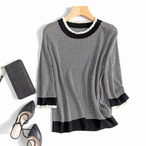 Wool top womens thin lace collar chigzag pullover sweater loose slim sweater