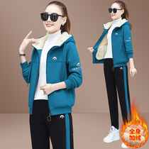 Glint Thickened Sports Suit Women Autumn Winter New Fashion Lamb Suede Coat Jacket Warm Winter Clothing Two Sets