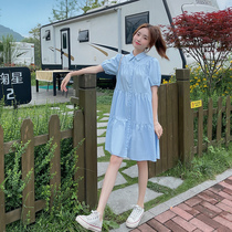 Light blue shirt dress women Summer doll dress 2021 New loose small man aged short skirt