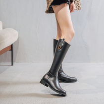 A generation of beautiful round head thick heel boots autumn and winter 2021 new low heel zipper boots female tall Knight boots