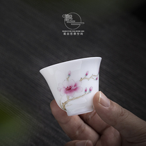 Jade Porcelain Small Tea Cup Handpainted Jade Orchid Wine Tasting Cup Jingdezhen Ceramics Small Number Kung Fu Cup Vegetarian Jai Tea Mat Cup Single Cup