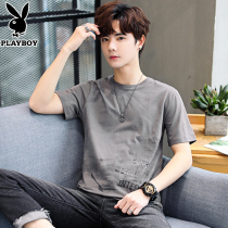 Playboy mens short sleeve T-shirt trendy Harbor wind loose New ins Tide brand Cotton half sleeve clothes