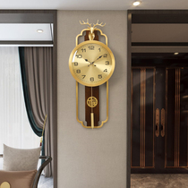 New Chinese muted hanging bell brass deer head clock living room wall decoration hanging bell creative solid wood perpetual calendar clock