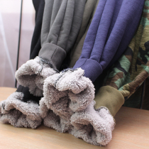  Warm winter lamb wool plus velvet thickened mens winter sweatpants elastic waist and feet mens casual pants