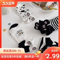 Dairy Sox children boat socks pure cotton not falling with summer thin pins Korea short socks shallow mouth stripes black and white stripes