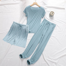 Pajamas Woman 2022 New Summer Modale Short Sleeves Shorts Long Pants Thin with big code Three sets of home clothes