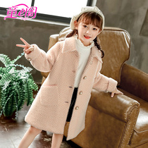 Girls gems fluff coat fall winter childrens single-breasted plus thick plaid coat in the big boy tweed coat