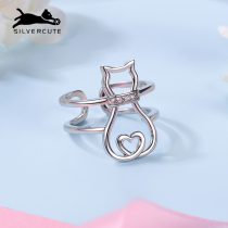 Cute silver kitty ring female 925 pure silver small crowddesign fashion a sex heart-shaped tail adjustable forefinger ring