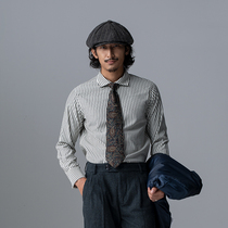 SOARIN Inron retro Windsor shirt male business casual workout black and white striped long sleeve suit shirt