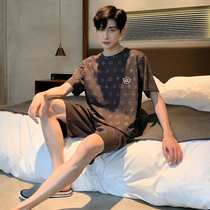 Pajamas men's summer cotton pullover short sleeve shorts men's casual fashion large size cotton thin home clothing suit