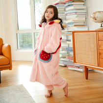Girls coral velvet pajamas long childrens flannel padded plus velvet home clothing set girls autumn and winter