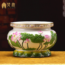 Fanqiu ceramic incense burner Lotus lotus leaf relief aroma furnace Buddha Hall incense stick incense incense seat Buddha