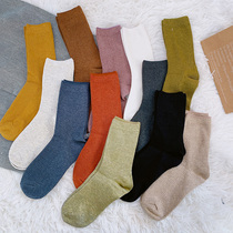 Japanese pure color midsize socks autumn and winter Joker pile socks Korea ins Tide college style retro cotton stockings children