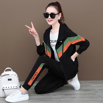 Fashionable sportswear women's autumn 2021 new trendy relaxed slim print casual three-piece suit