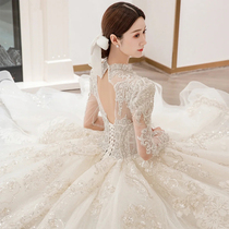 French high end main wedding dress 2021 new bride long sleeve Palace style simple premium heavy industry Luxury plus size tailing