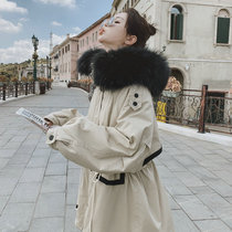 Apricot color Pike cotton-padded womens long 2021 New Winter Design feel plus velvet thick loose cotton coat