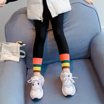 Korean girl plus velvet leggings 2021 autumn and winter children thick pants foreign style slim stretch black pants