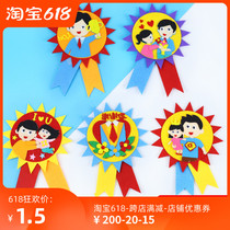 Fathers Festival Children Unwoven Fabric Diy Handmade Homemade Stickup Tie Chest Badge Gift Kindergarten Puzzle Toys