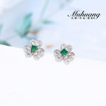 Mu Huang Jewelry One Shop Emerald Earrings s925 Sterling Silver Inlaid Natural Zambia Emerald Earrings Lady