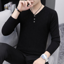 Spring and autumn sweater mens thin V-neck with solid color base sweater mens Korean slim long-sleeved line clothing trend