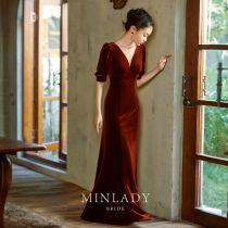 Famous) Burgundy holiday toast bride 2021 explosive red elegant temperament engagement evening dress dress dress women