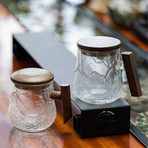 Glass water Cup personality creative wooden handlebar with inner container Japanese tea separation Tea Cup home office Cup with lid