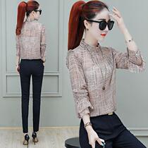 Chiffon shirt womens long-sleeved 2021 spring new top socialite match temperament foreign style small shirt high-end early spring chic