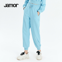 Jamor2021 autumn new blue casual lace-up sweatpants women loose slim straight pants