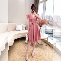 Skirt Fairy dresses superfairy 2022 new women dress summer lotus leaf side V collar woman taste ladies small flying sleeves dress