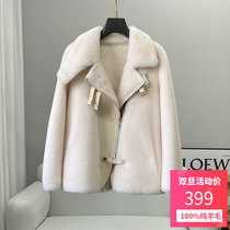 Haining Fur Integrated Motorcycle Coat Showing Thin Sheep Wool Genuine Leather Womens Short Sheep Shearing Womens Fur Coat Winter