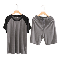 Modal mens summer thin section can be worn outside loose large size young and middle-aged short-sleeved shorts pajamas pajamas home service set