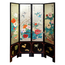 Yangzhou lacquerware neoclassical lacquer art home decoration carving rich peony four-fold screen porch partition customization