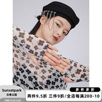SunsetPark original bullet small floral net gauze bottoming removable sleeve retro coat short sleeve T-shirt female summer